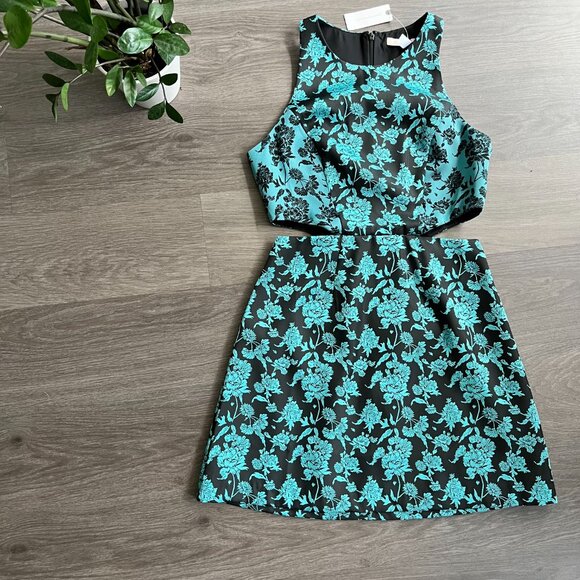 NWT HUTCH Teal & Black Jacquard Cut Out Mini Sleeveless Dress - Picture 13 of 13